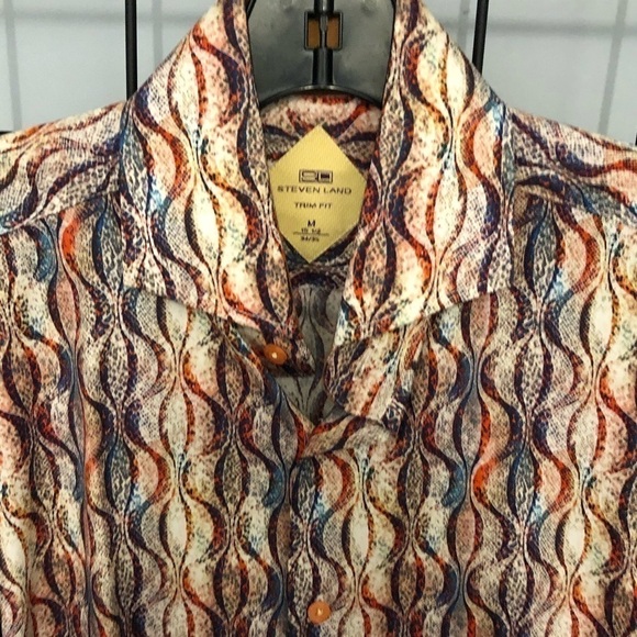 Steven land button down shirt multi color trim fit - Picture 2 of 3